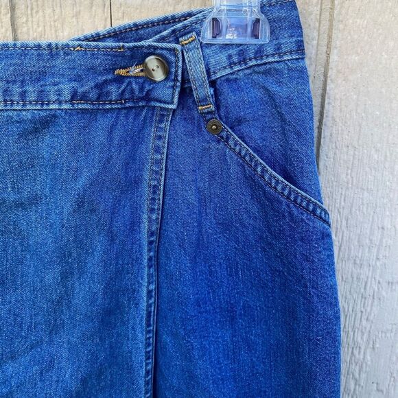 Vintage Dockers Blue Denim Wrap Knee Length Skirt Cotton Size 14P - Picture 4 of 7